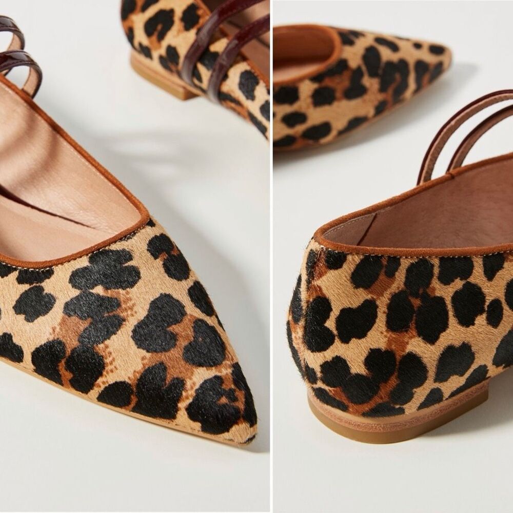 Anthropologie Leopard Print Pointed Mary Jane Flats - Tan, Black, Brown - Picture 12 of 12